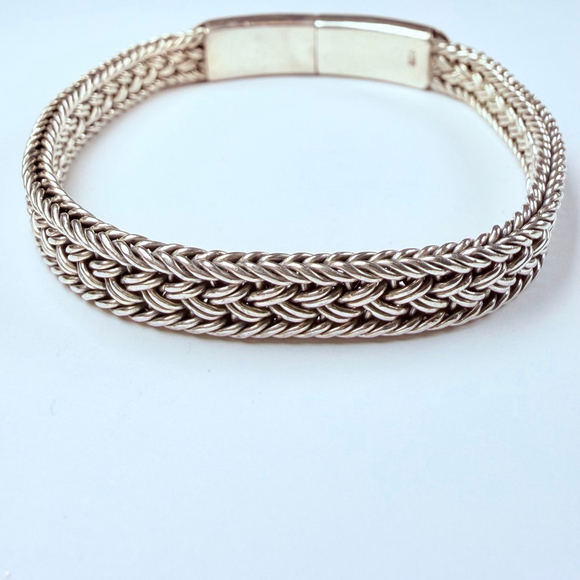 Classic Square Spiga Wheat 7.5mm Woven Braided 925 Sterling Silver VTG Bracelet - Picture 1 of 10